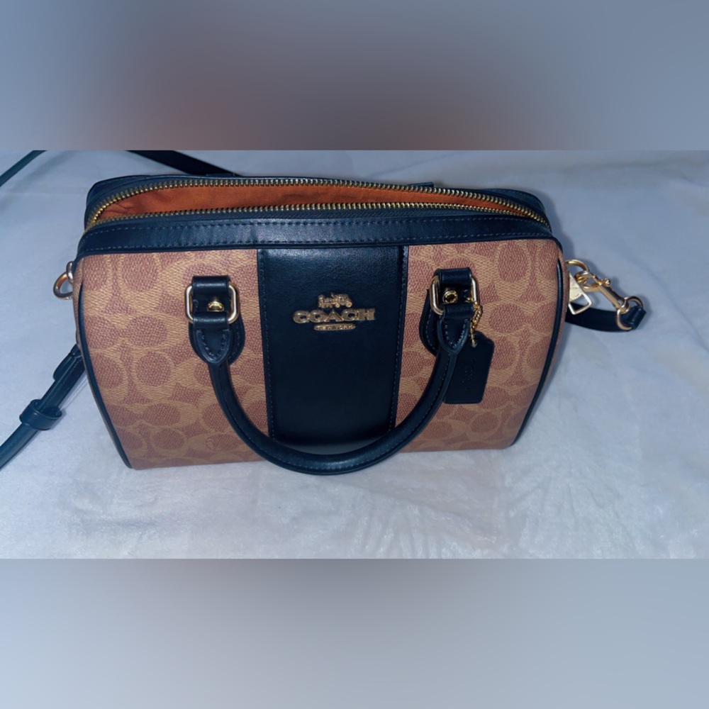 Coach Signature Canvas Crossbody Satchel in Brown and Black